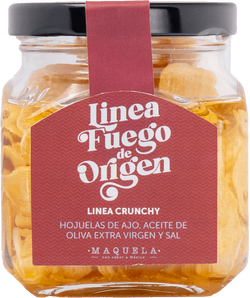 Linea Crunchy Hojuelas de ajo, aceite de oliva extra virgen y sal